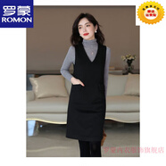 羅蒙（ROMON）優(yōu)雅百搭2025秋冬季新款黑色毛呢馬甲連衣裙女中長(cháng)v領(lǐng)毛呢背心裙 黑色 單件背心裙 M 85-100斤
