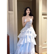 GJFDGood Job【藍色大海的傳說(shuō)】法式小資藍色吊帶修身連衣裙生日禮服 水光藍 S