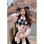 馨悠潔學(xué)院風(fēng)jk背心裙裙女秋冬季氛圍感影城圣誕穿搭女裝 馬甲+粉色襯衫(加黑領(lǐng)帶) S