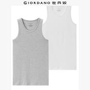 佐丹奴（Giordano） 內(nèi)衣背心 男裝兩件裝全棉純色百搭U領(lǐng)修身男士背心 03白/花灰色 小碼(165/92A)