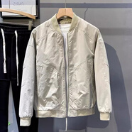 AX阿瑪尼休閑純色外套帥氣潮牌男士棒球領(lǐng)插肩袖成熟夾克衫春秋款 米白夾克J08 3XL 155-170斤