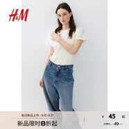 H&M女裝T恤2025秋季新款圓領(lǐng)美式休閑簡(jiǎn)約寬松棉質(zhì)短袖上衣1270848 白色 S 160/88