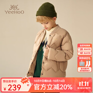 英氏（YEEHOO）男童輕薄羽絨服兒童保暖外套冬季短款棒球領(lǐng)中大童裝洋氣冬裝新款 棒球領(lǐng)插袋卡其 120