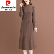 皮爾卡丹（pierre cardin）半高領(lǐng)中長(cháng)款純羊毛毛衣連衣裙羊毛呢打底衫2025春秋針織內搭女針 咖色 M 建議95-105斤