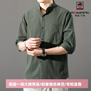 AEMAPE美國(guó)蘋果棉麻中袖男t恤七分袖夏季商務(wù)休閑襯衫潮流高級(jí)感美式 8K02軍綠 2XL (130-145斤)