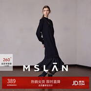 MSLAN|商場(chǎng)同款23冬新款女長(zhǎng)袖圓領(lǐng)下擺網(wǎng)紗拼接連衣裙MFDT437 烏黑 M