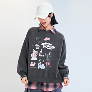 木果果木2025秋季新款時(shí)尚松弛感圓領(lǐng)寬松卡通印花長(zhǎng)袖衛(wèi)衣女 深灰色 均碼