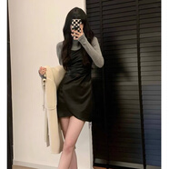 蘭威費(fèi)雷新款打底吊帶連衣裙女春秋配大衣收腰氣質(zhì)內(nèi)搭短裙感皮裙 黑色連衣裙 S 【80-95斤】