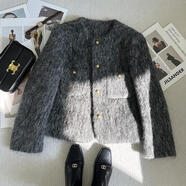 DALEY MODE毛呢小香風(fēng)外套女冬季新款長(cháng)氣質(zhì)名媛法式上衣短款棉服女 灰色【款】 S [80-100斤】