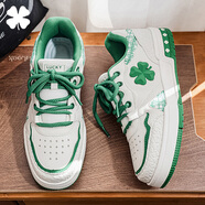 LUCKY BRAND潮牌板鞋男鞋冬季新款四葉草皮面滑板鞋男小眾設計輕奢休閑鞋子男 青草綠 42