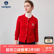 Navigare意大利小帆船全羊毛長袖針織開衫保暖毛衣2334094508 紅 L 