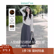 茵曼（INMAN）2025秋冬女裝新款簡約通勤百褶半身裙A字大擺顯瘦中長款裙子 深灰色-秋冬款 順滑毛感 XL