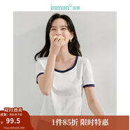 茵曼（INMAN）撞色羅紋棉女裝U領(lǐng)短袖T恤修身氣質(zhì)通勤2025夏季新款短款上衣 牙白色 M