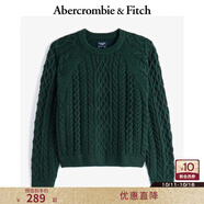 Abercrombie & Fitch男裝24秋冬美式百搭寬松麻花套頭圓領(lǐng)針織毛衣120-4189 墨綠色 XL (180/116A)