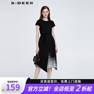 S.DEER圣迪奧夏季女裝時(shí)尚百搭圓領(lǐng)收腰拼接撞色連衣裙S21281215 黑色/91 S 160