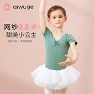 艾舞戈兒童舞蹈服套裝女童練功服女孩芭蕾舞裙半身蓬蓬裙中國舞跳舞服裝 豆綠短袖+六層網(wǎng)紗裙 110 (身高101-105cm)