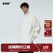 BJHG不計(jì)后果秋冬基礎(chǔ)款條紋高領(lǐng)毛衣男潮美式情侶寬松中性風(fēng)針織衫女 活力白 M