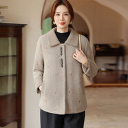 諾婔媽媽冬裝2025新款仿貂絨外套中老年女裝加絨加厚保暖抗寒毛呢上衣 米色D53 XL 推薦90-105斤（版型很正）