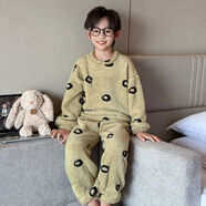 瓊瑛男童睡衣珊瑚絨加絨加厚法蘭絨秋冬季男童寶寶兒童家居服套裝大童 升級(jí)版加厚絨1153字母O 110