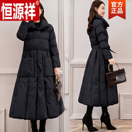 恒源祥（HYX）中長(cháng)過(guò)膝棉服女新款a型韓版加厚棉衣棉羽襖絨外套冬季修身 黑色 XL