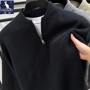 袋鼠（DAISHU）休閑風(fēng)棒球領(lǐng)針織衫開(kāi)衫男冬季加厚毛衣外套粗針修身毛線(xiàn)夾克外穿 HI2503黑色 2XL 推薦155-175斤