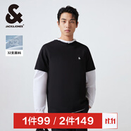 杰克·瓊斯（JACK&JONES）25年男裝四季打底T恤男T恤舒適男士短袖多色上衣純色水洗不易走形 黑色E40 L 180