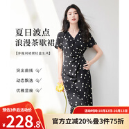 歐莎（OSA）法式波點(diǎn)連衣裙女2025夏新款氣質(zhì)高級感小個(gè)子雪紡中長(cháng)款裙子 黑杏波點(diǎn) XS