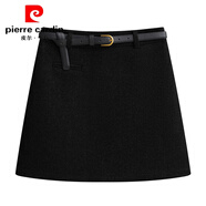 皮爾卡丹（pierre cardin）灰色毛呢a字半身裙女2025秋冬新款小個(gè)子加厚高腰包臀呢子短裙褲 黑色 S