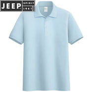 JEEP SPIRIT23夏新款220克純棉polo男t恤短袖翻領(lǐng)寬松純色珠地全棉汗衫 天藍(lán) XL 155至175斤左右
