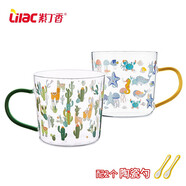 紫丁香（Lilac）玻璃杯早餐杯帶把杯子ins風(fēng)可加熱牛奶杯飲料杯帶刻度大容 配勺子植物*2450ml0只