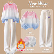 小豬彼特女童褲子冬季2025新款加絨加厚冬裝外穿兒童燈芯絨運動(dòng)褲春秋衛褲 2749米白+4891粉漸變藍【加絨套裝】 170 cm