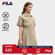 FILA 斐樂官方女裝梭織工裝連衣裙2025夏季新款時(shí)尚涼感防曬收腰裙子 荒草卡其-LK 3XL 185/100A/XXXL