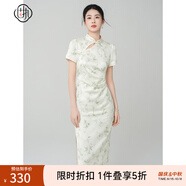 固執(zhí)（OBSTINATE）【特價(jià)】2025夏季新中式竹葉提花日常顯瘦改良短袖氣質(zhì)旗袍連衣裙 淺綠色 S