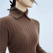 花花公子（PLAYBOY）早秋冬季長(cháng)袖針織衫POLO衫娃娃領(lǐng)毛衣百搭修身顯瘦黑色洋氣上衣 咖啡色官方旗艦版 S (90斤內)
