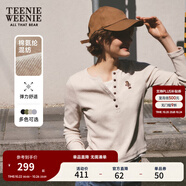 Teenie Weenie小熊秋季黑色棉質(zhì)打底衫polo領(lǐng)長(zhǎng)袖T恤白色外穿上衣 B-燕麥色 S