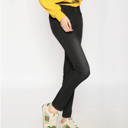 阿瑪施（AMASS）女裝褲子秋冬穿搭百搭彈力加絨修身顯瘦小腳褲牛仔褲5100241 黑色 煙灰色 M 3碼