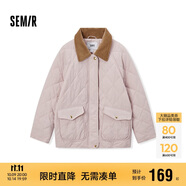 森馬（Semir）棉服女冬季中長(zhǎng)款輕薄寬松拼接燈芯絨翻領(lǐng)插肩袖棉衣101724112007