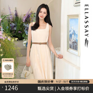 歌力思（ELLASSAY）【博主同款】25夏新款氣質(zhì)U領(lǐng)收腰高腰顯瘦腰帶無袖連衣裙女Y057 珍珠白 XS