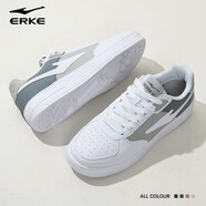 鴻星爾克（ERKE）男鞋滑板鞋秋冬季新款皮革面防水韓版時(shí)尚休閑百搭耐磨運動(dòng)板鞋男 正白/淺灰1352【常規板鞋】 40