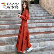 啄木鳥（TUCANO）2025年新款高個子秋季超長款連衣裙女腳踝氣質拖地長裙子 紅色 S 100斤以下