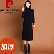 皮爾卡丹（pierre cardin）長(cháng)袖連衣裙女秋冬2025新款遮肚子顯瘦針織毛衣裙加厚內搭打底裙子 黑色 升級加厚款 3XL 135-150斤