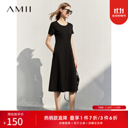AMII女裝2025法式復(fù)古a字連衣裙女夏季新款赫本風(fēng)顯瘦圓領(lǐng) 黑色 （建議拍大一碼） XL 170/92A