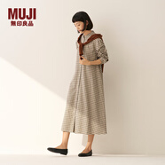 無印良品（MUJI）女式 法蘭絨 立領(lǐng)長袖連衣裙女裝裙子純棉連身裙25年秋季 淺米色格紋 M (160/84A)