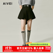 AIVEI欣賀艾薇2024秋季解構(gòu)主義顯瘦A字高腰百搭闊腿短褲C753503B 黑色 S