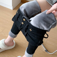 PHIMART小紅書爆款加絨牛仔褲女秋冬季2025新款超高腰顯瘦鉛筆修身九分小 7123黑色九分褲加絨 29 均碼