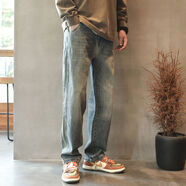 KILO METERS犀惠KM牛仔褲男士直筒寬松潮牌2025新款工裝褲子復古美式高街休閑 復古藍 30