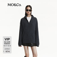 MO&Co.毛衣山羊絨綿羊毛絞花肌理拉鏈開襟寬松摩安珂 炭黑色 M 165