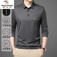 啄木鳥(niǎo)純棉長(cháng)袖t恤男翻領(lǐng)POLO體恤衫中年寬松秋衣免燙爸爸裝上衣打底衫 灰色單面 S 165