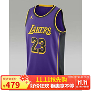 Jordan男喬丹NBA 印花Logo 洛杉磯湖人隊  速干籃球服DO9530-508紫2XL