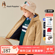 暇步士（Hush Puppies）童裝兒童厚風(fēng)衣冬季新款男女大童純色搖粒絨外套時(shí)尚厚風(fēng)衣 暖卡其 160 cm